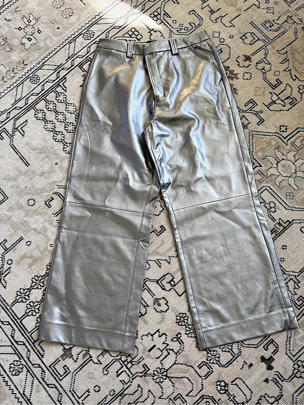 Joe's Mia Vegan Leather Crop Trouser Metallic Silver Wide Leg Pants Waist 31